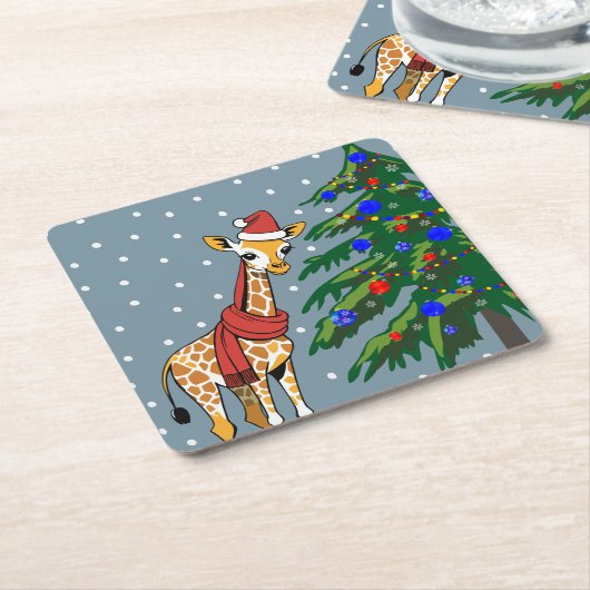 Niedliche Giraffe Beanie und Scarf mit Christbaum Rechteckiger Pappuntersetzer (angewinkelt)