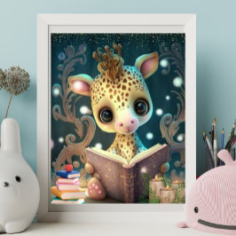 Niedliche Giraffe beim Lesen eines Buches Art Kind Poster