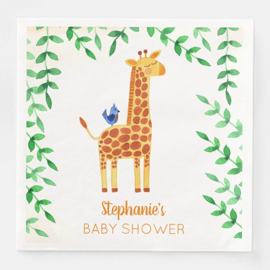 Niedliche Giraffe & Bird Baby Dusche Personalisier Serviette (Vorderseite)