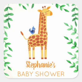 Niedliche Giraffe & Bird Baby Dusche Quadratischer Aufkleber