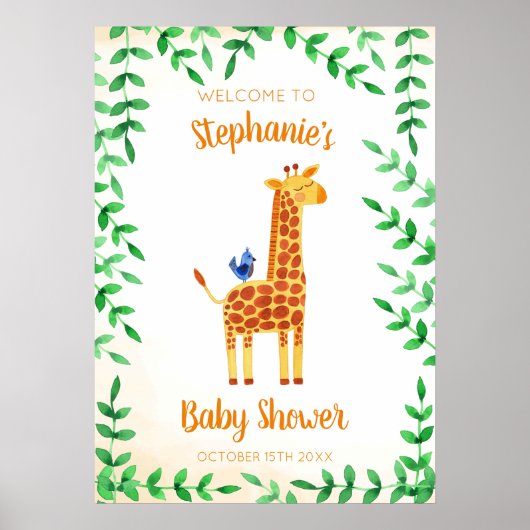 Niedliche Giraffe & Bird Watercolor Kinderdusche Poster (Vorne)
