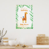 Niedliche Giraffe & Bird Watercolor Kinderdusche Poster (Küche)