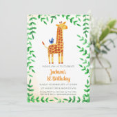 Niedliche Giraffe & Bird zum Geburtstag Einladung (Stehend Vorderseite)