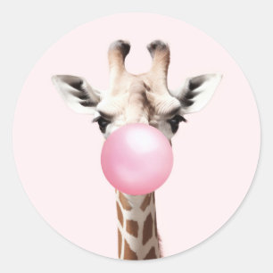Niedliche Giraffe bläst rosa Blubble Gum Stickers