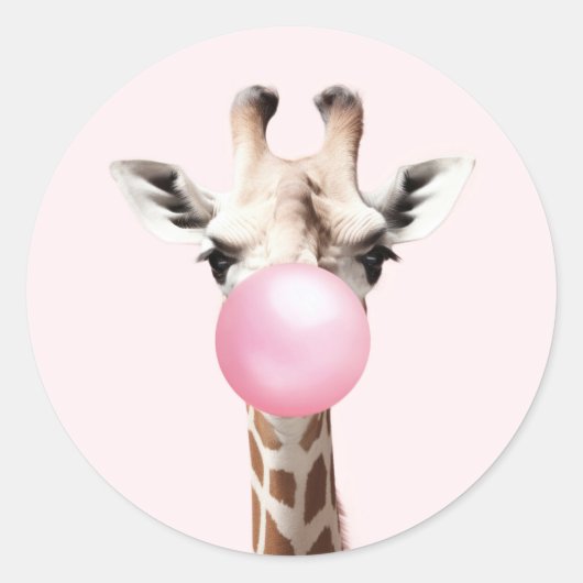 Niedliche Giraffe bläst rosa Blubble Gum Stickers (Vorderseite)