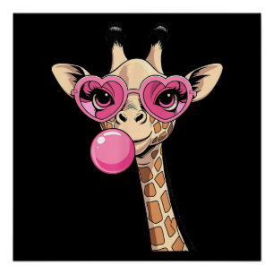 Niedliche Giraffe bläst rosa Kaugummi Sonnenbrille Poster