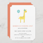 Niedliche Giraffe Blue Balloon Geburtstagsparty Einladung (Vorne/Hinten)