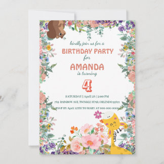 Niedliche Giraffe Blume Florenz Geburtstagsparty Einladung