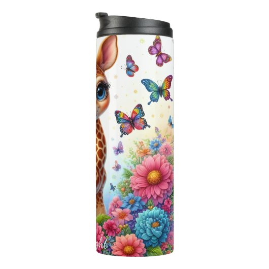 Niedliche Giraffe Blume Schmetterlinge Whimsikinsz Thermosbecher (Nach rechts gedreht)