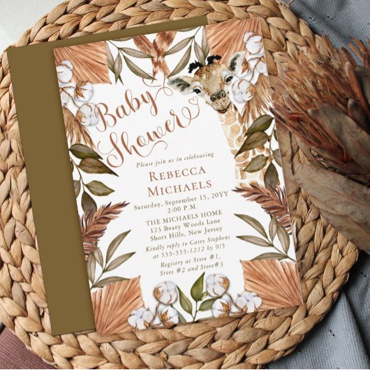 Niedliche Giraffe Boho Getrocknete Gräser Kinderdu Einladung