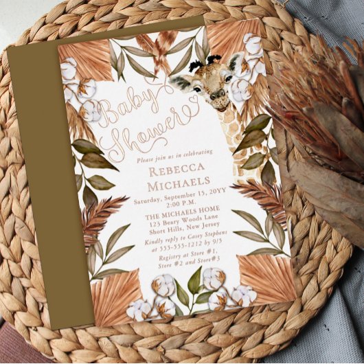 Niedliche Giraffe Boho Getrocknete Gräser Kinderdu Folieneinladung