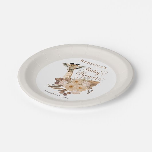 Niedliche Giraffe Boho Getrocknete Gräser Kinderdu Pappteller (Schrägansicht)