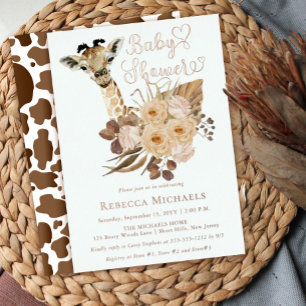 Niedliche Giraffe Boho Trockenblumen Baby Shower Folieneinladung