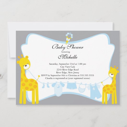 Niedliche Giraffe Boy Dusche Einladung (Vorderseite)