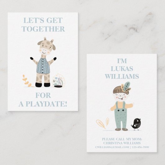 Niedliche Giraffe Boys Playdate Mommy Calling Card Visitenkarte (Vorne/Hinten)