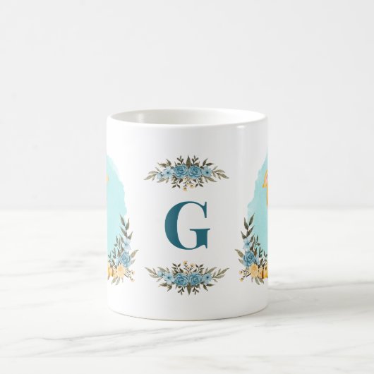 Niedliche Giraffe Charming Floral Monogram Kaffeetasse (Mittel)