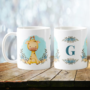 Niedliche Giraffe Charming Floral Monogram Kaffeetasse