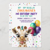 Niedliche Giraffe Colorful Confetti Kindergeburtst Einladung (Vorne/Hinten)
