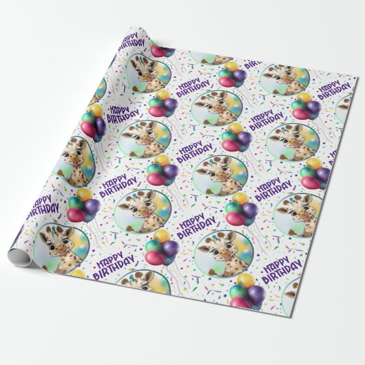 Niedliche Giraffe Colorful Confetti Kindergeburtst Geschenkpapier (Ungerollt)