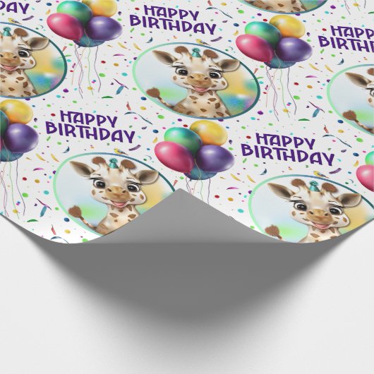 Niedliche Giraffe Colorful Confetti Kindergeburtst Geschenkpapier (Ecke)