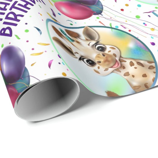 Niedliche Giraffe Colorful Confetti Kindergeburtst Geschenkpapier (Rolleneckpunkt)