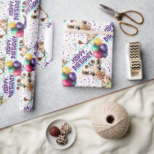 Niedliche Giraffe Colorful Confetti Kindergeburtst Geschenkpapier (Kunsthandwerk)
