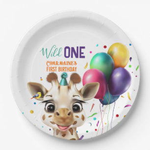 Niedliche Giraffe Colorful Confetti Kindergeburtst Pappteller