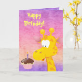 Niedliche Giraffe & Cupcake Happy Birthday Karte (Gelbe Blume)
