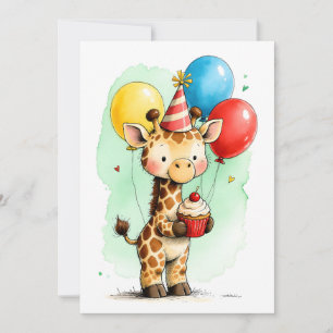 Niedliche Giraffe & Cupcake Kinder Geburtstag Flac Karte