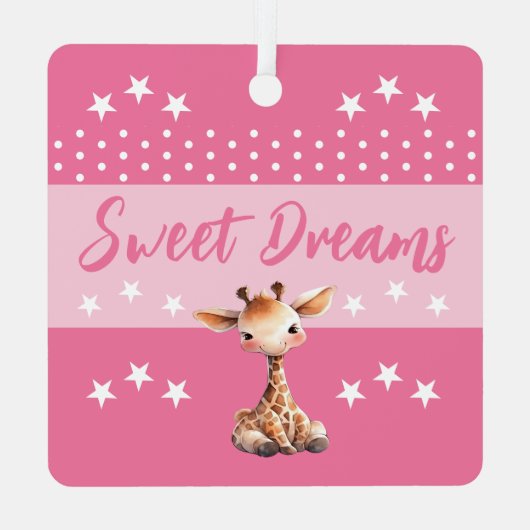Niedliche Giraffe, deren Name ist pink Ornament Aus Metall (Rückseite)