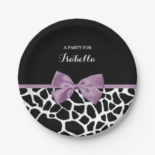 Niedliche Giraffe Druckvorschau Lila mit Namen Pappteller