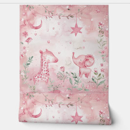 Niedliche Giraffe Elephant Pink Kinderzimmer Tapete