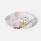 Niedliche Giraffe farbenfrohe Balloon Girl 1. Gebu Pappteller (Schrägansicht)