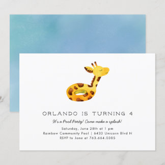 Niedliche Giraffe Floatie Pool Geburtstagsparty Einladung