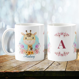Niedliche Giraffe Floral Themed Monogramm Personal Kaffeetasse