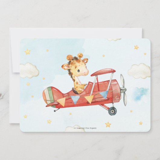Niedliche Giraffe Flugzeug Fliegen Adventure Birth Einladung (Rückseite)