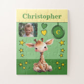 Niedliche Giraffe Foto Name Grün-Gelb-Kinder Puzzle (Vertikal)