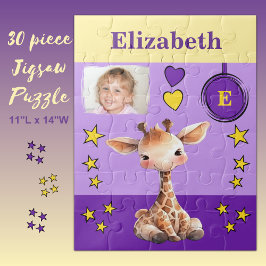 Niedliche Giraffe Foto Name lila Gelbe Kinder Puzzle