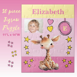 Niedliche Giraffe Foto Name Rosa Gelbe Kinder Puzzle