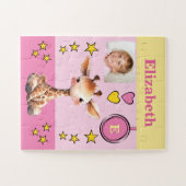 Niedliche Giraffe Foto Name Rosa Gelbe Kinder Puzzle (Horizontal)