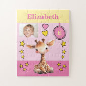 Niedliche Giraffe Foto Name Rosa Gelbe Kinder Puzzle (Vertikal)