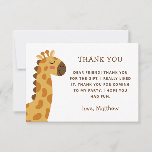Niedliche Giraffe. Funny Animal Safari Kindergebur Dankeskarte (Vorderseite)