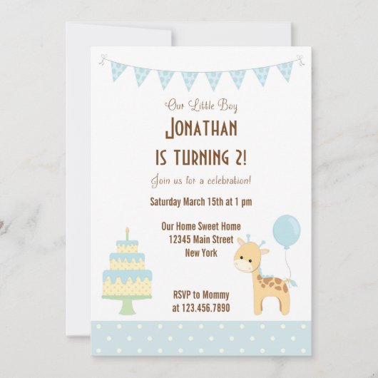 Niedliche Giraffe Geburtstagsfeier Einladung (Vorderseite)