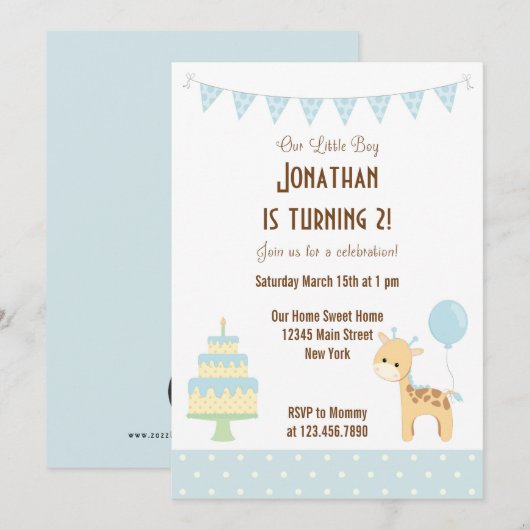 Niedliche Giraffe Geburtstagsfeier Einladung (Vorne/Hinten)