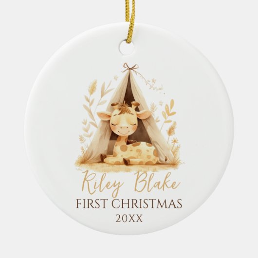 Niedliche Giraffe Gender Neutral Baby First Christ Keramik Ornament (Vorne)