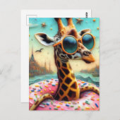 Niedliche Giraffe Geniessen Sie eine Floattour in  Postkarte (Vorne/Hinten)