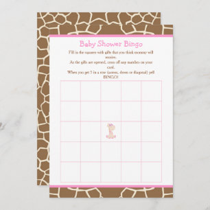 Niedliche Giraffe Girl Pink Baby Shower Bingo Einladung