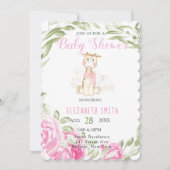 Niedliche Giraffe Gold Foil Glitzer Girl Dusche Einladung (Vorderseite)