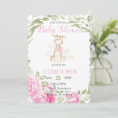 Niedliche Giraffe Gold Foil Glitzer Girl Dusche Einladung (Stehend Vorderseite)