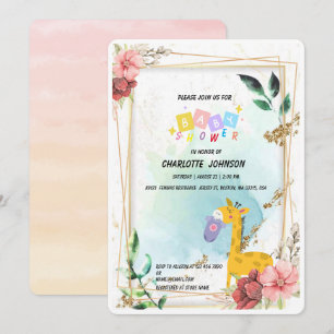 Niedliche Giraffe Hängekleidung Floral Baby Dusche Einladung